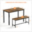 Ensemble de table de salle à manger, table de bar avec 2 bancs de salle à manger, comptoir de table de cuisine avec chaises, table de déjeuner industrielle pour la cuisine, salon, salle de fête, brun rustique L 43,3 po x l 23,6 po x H 29,9 po
