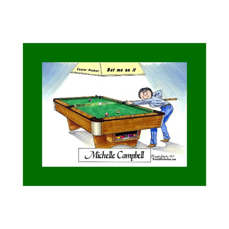 Personalized Billiards, Pool Player - Female Cartoon Caricature with a Mat, Ready to Frame, Yes