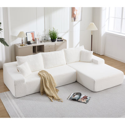 Canapé modulaire à compression douce 2 pièces avec tissu texturé, canapé 3 places et méridienne gauche Anglica