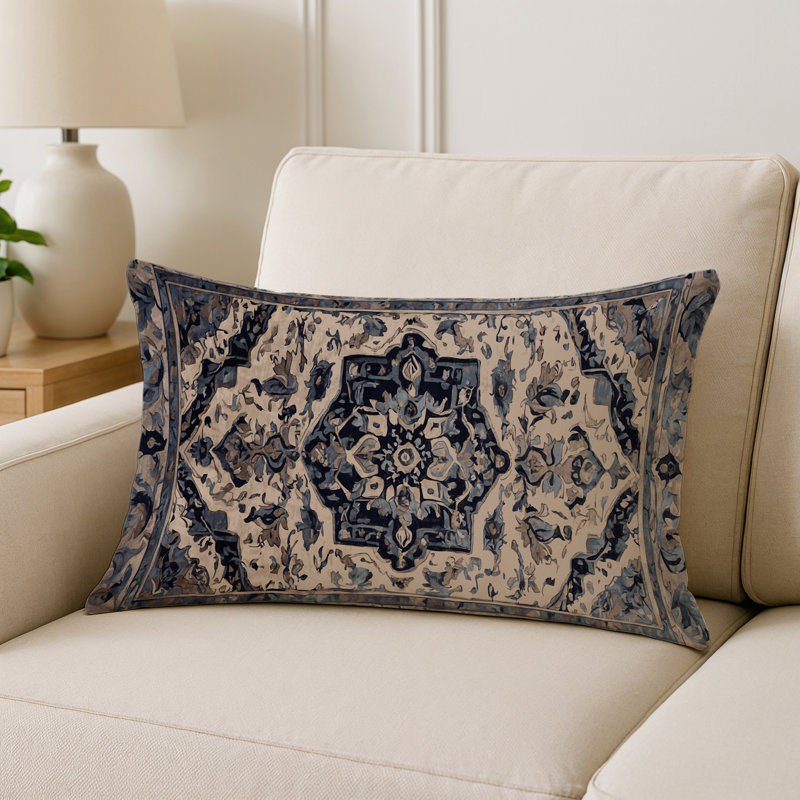Coussin décoratif intérieur et extérieur Modern, Gris / bleu oriental, Rectangle H 25 po x l 18 po