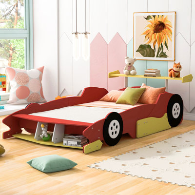 Lit plateforme pleine grandeur en forme de voiture de course avec roulettes