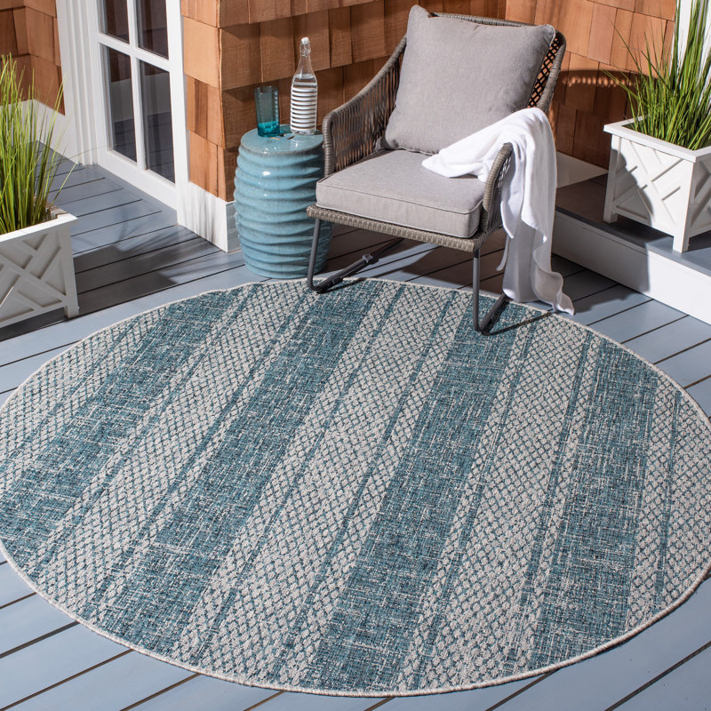 Herefordshire Performance Striped Indoor/Outdoor Area Rug, Round 6'7