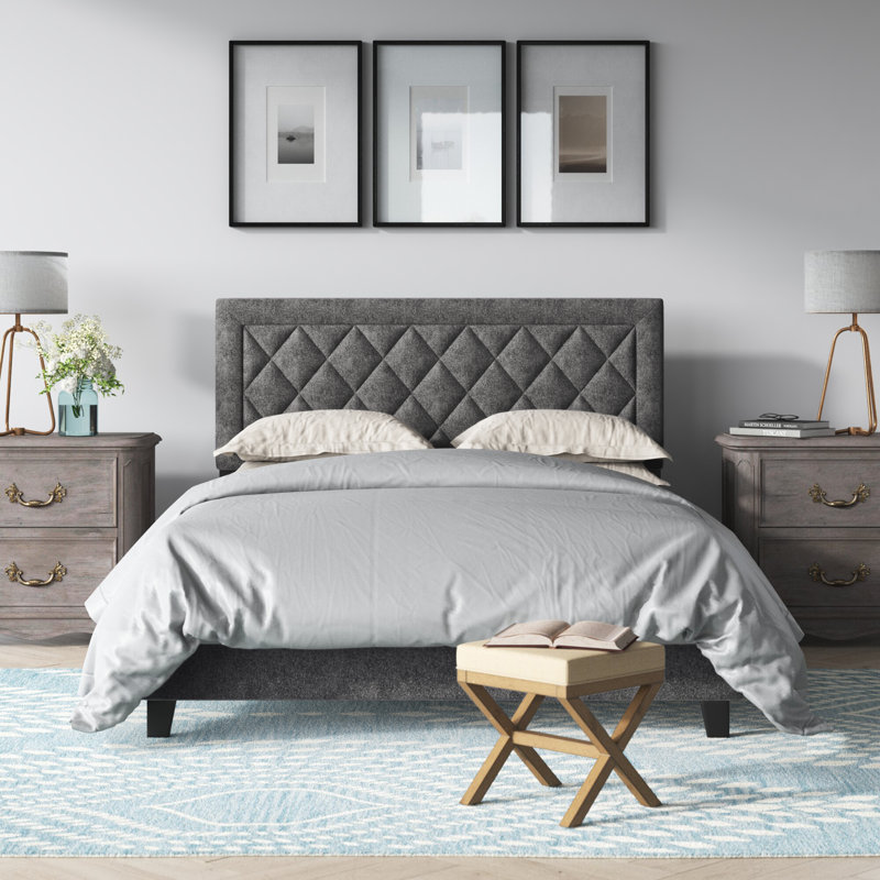 Aguadilla Upholstered Platform Bed, Gray, Queen