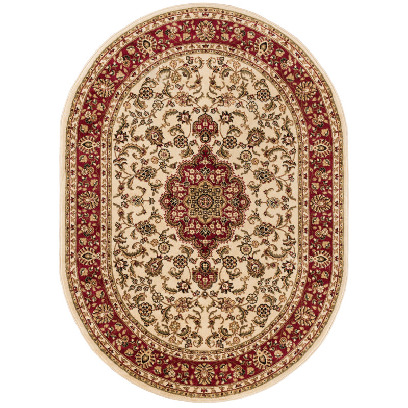 Tapis traditionnel ivoire Belliere Medallion Kashan, Ovale 6 pi 7 po x 9 pi 6 po