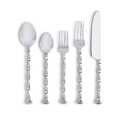 5 Pc Flatware Set with Wooden Handles