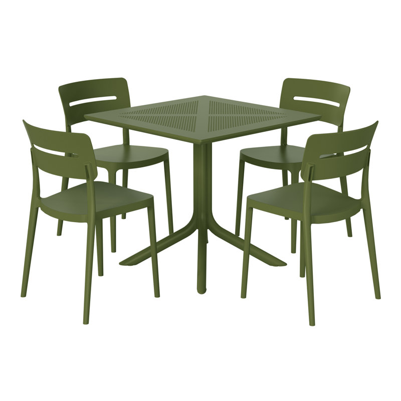 4-Person Outdoor Square Dining Set, Green