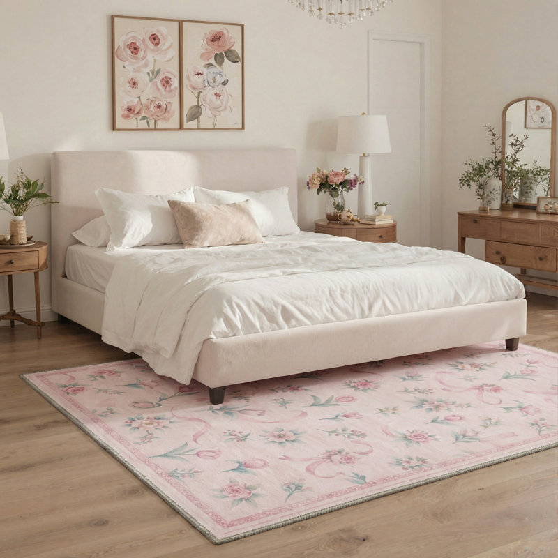 Tapis intérieur rose / vert Annawan, Rectangulaire 8 pi x 10 pi