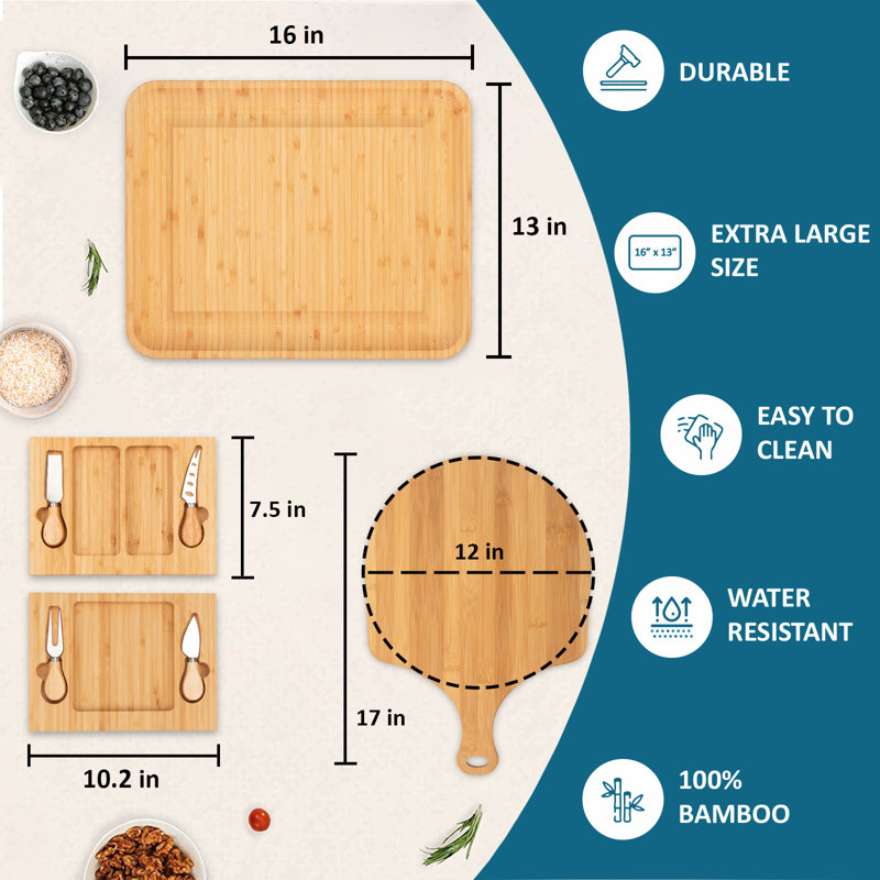 Arlice Charcuterie Boards Ninham Cheese Board 16 Ensemble de 13 grandes planches de charcuterie en bambou, ensemble de planche à fromage et de couteaux, cadeaux parfaits pour réchauffer la maison New Home