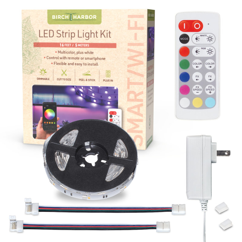 Ensemble de lumières à DEL multicolores RVBW, 16 pi avec télécommande