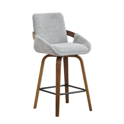 26" Swivel Upholstered Counter Stool with Walnut-Finish Bentwood Accent