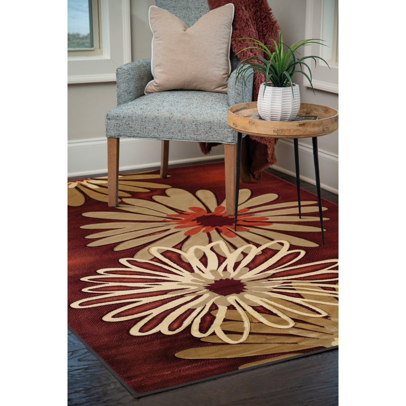 Tapis multicolore à motif floral Carletta, Rectangle 5 pi 3 po x 7 pi 6 po