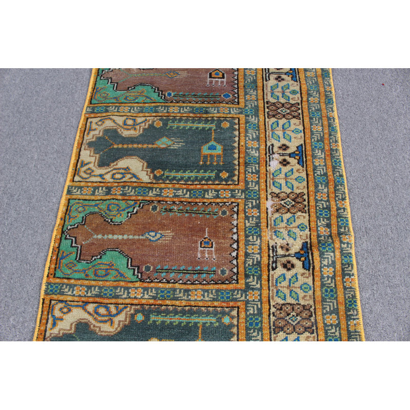 Tapis turc en laine fabriqué à la main en jaune pour le vestibule ou le plancher - Idéal comme petit élément décoratif dans votre maison