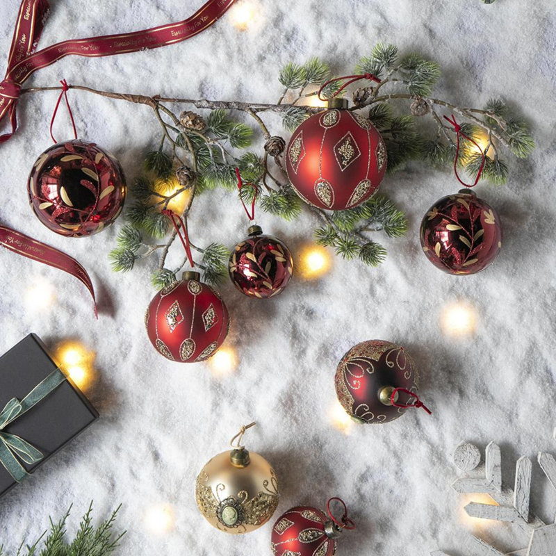 Ensemble de 6 boules de Noël décoratives en verre D3,9 pouces à suspendre pour des décorations d'arbre de fête
