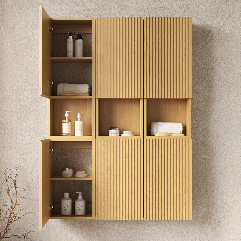 Armoire de rangement pour salle de bain de 41 po avec portes - 6 armoires en contreplaqué à motif de chêne - et attrayante pour diverses pièces