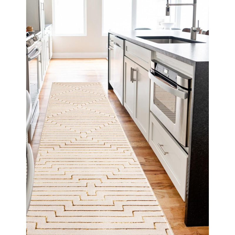 Tapis contemporain blanc Falco, Tapis de couloir 2 pi x 8 pi