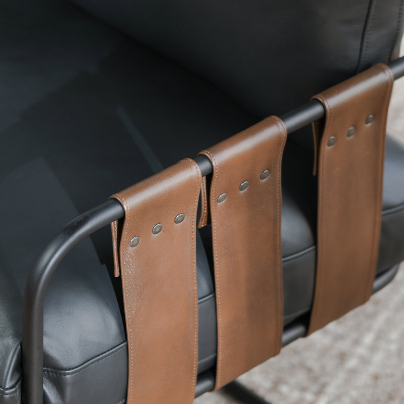 Toluca Accent Chair Black, Black Genuine Leather