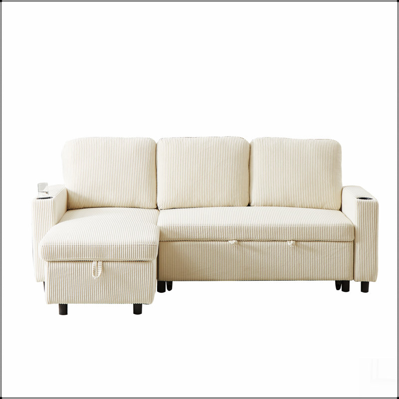 Ebern Designs 78.7" Comfortable Corduroy L-Shaped Combo Sofa Bed ...