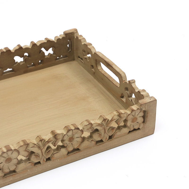 Plateau en bois | Plateau de service en bois de manguier | 18 x 12 x 2,5 po, H 2,5 po x l 12 po x P 18 po