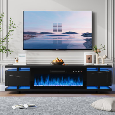 69" TV Stand for TVs up to 80'' with Electric Fireplace,Led Lighting TV Stand and Entertainment Center for Living Room for Living Room