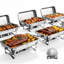 Chafing Dishes for Buffet Set, 9QT Stainless Steel Chafer, for Banquet Party Wedding, Rectangle Buffet Server and Warmer, with 6 Full Size Pans, Fuel Holder, and Foldable Stand-136389136