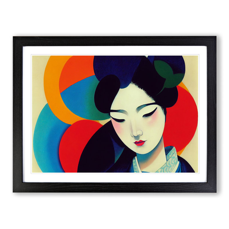 Geisha Painted Abstract - Picture Frame Print, 25cm H x 34cm W x 2cm D, Black Framed