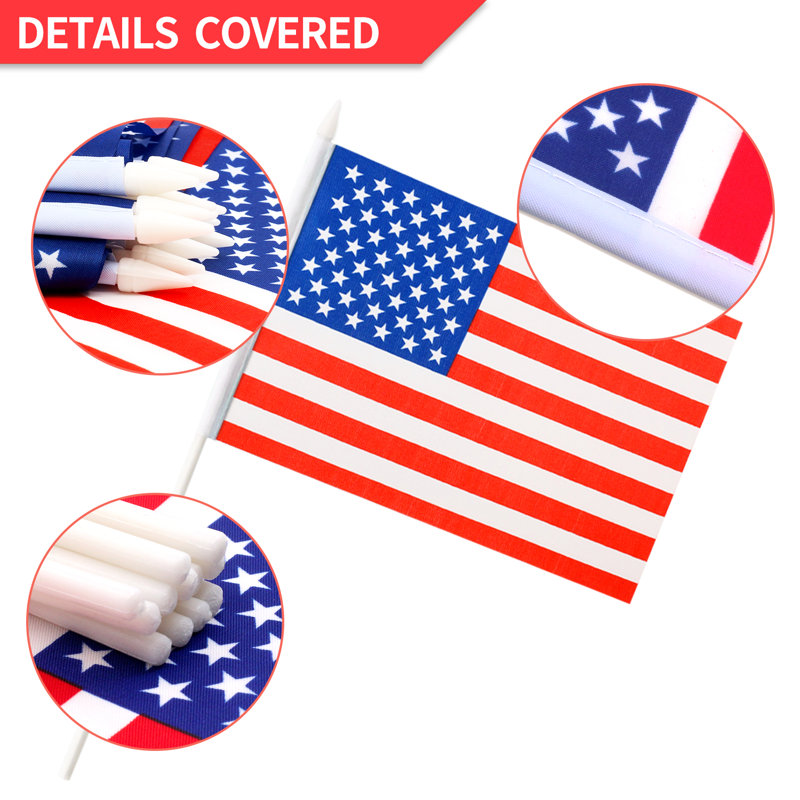 Patriotic Miniature Polyester American Flag Set with Plastic Poles