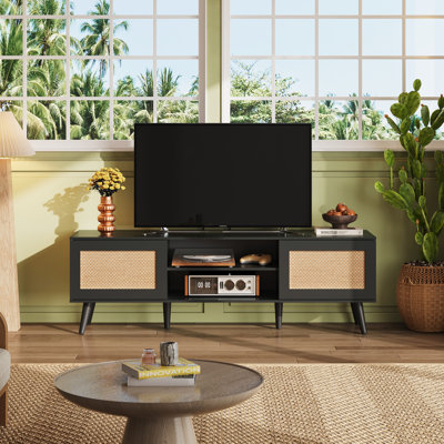 TV Stand For 65 Inch TV, 58" Boho Entertainment Center,  TV Console With 2 Storage Cabinets