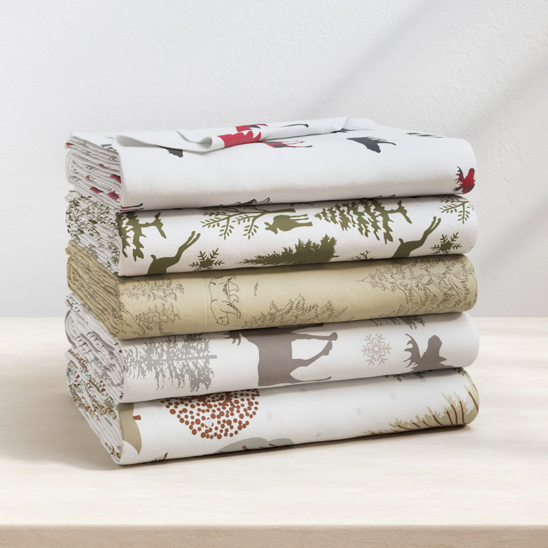 Ensemble de draps 100% flanelle de coton, Double avec 2 taies d'oreiller, Bear Mountain