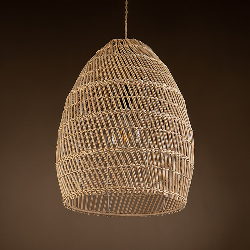 Luminaire suspendu côtier moderne fait à la main à 1 lumière avec abat-jour en rotin Alleman, Naturel