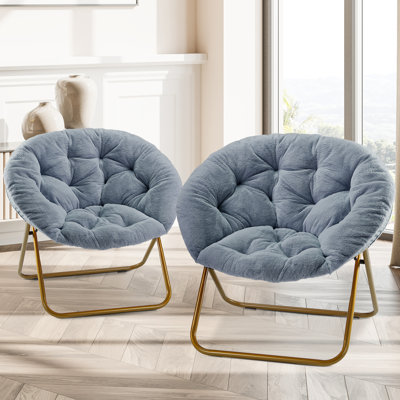 Saucer Chair, Folding Faux Fur Lounge Reading Chairs, Papasan Chair