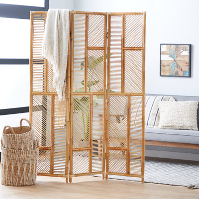 Paravent cloison pliable articulé à 3 panneaux en bois brun