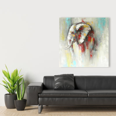 Peinture abstraite Splash Elephant - Toile rouge, décoration intérieure