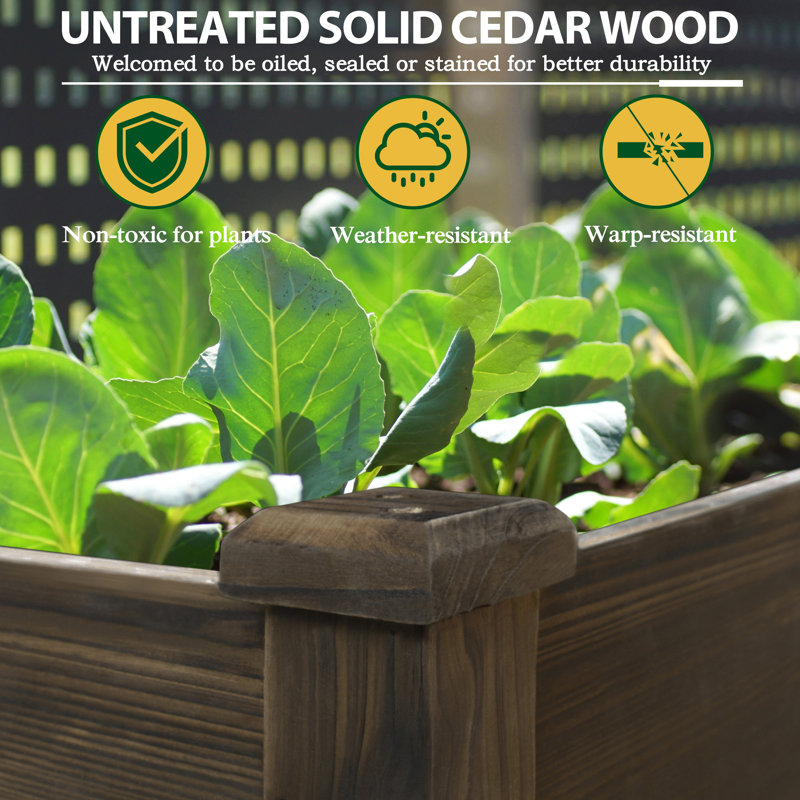Large Double-Stacked Wood Elevated Planter with Drainage Holes, Rustic Brown