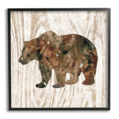" Forest Bear Watercolor Silhouette Rustic Grain Pattern " by Carol Robinson Painting Print