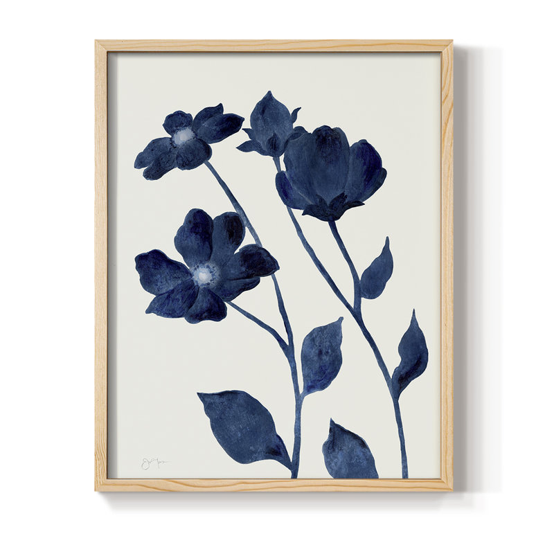 Indigo Bloom I, reproduction encadrée - bois massif, H 11 po x l 9 po