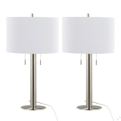 Lampe de table contemporaine en métal 29 po en nickel poli et abat-jour en lin blanc de Grandview Gallery - ensemble de 2