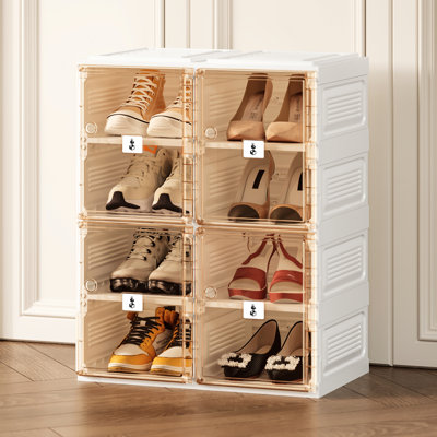 Shoe Storage Box with Clear Doors, Tall Foldable Shoe Cabinet Organizer for Closet and Entryway, Folding Sneaker Storage Cabinet – 10 Layers 20 Grids