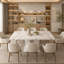 Table de salle à manger extensible pour table de cuisine extensible en bois de faux marbre blanc moderne 6-10 avec base à double colonne, grande table de salle à manger rectangulaire (table seulement)
