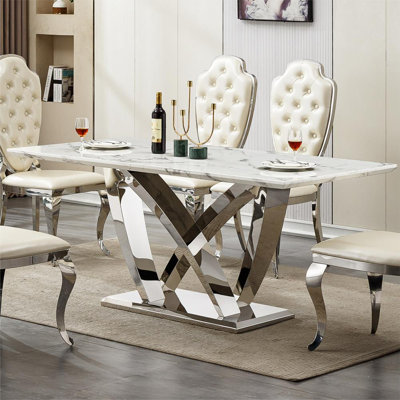 70'' Luxury Rectangle Engineered Wood Top Dining Table For 6 Or 8 People