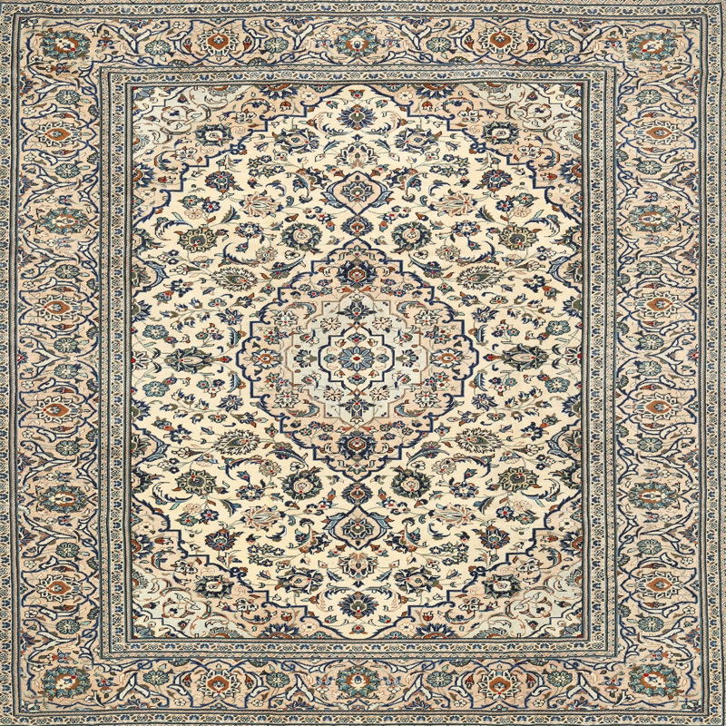 Tapis gris/bleu traditionnel, Rond 5 pi