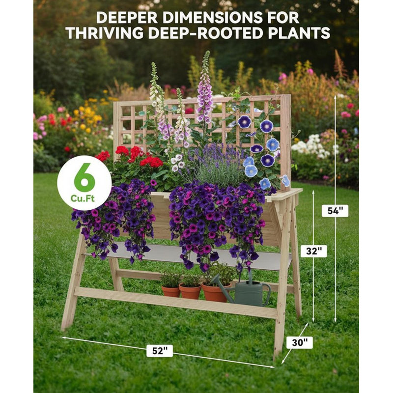 Lit de jardin surélevé avec treillis d'escalade, Beige