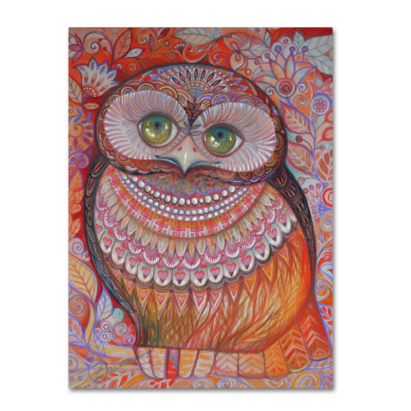 «Gold Honew Owl» par Oxana Ziaka - reproduction d'art sur toile tendue, H 24 po x l 18 po