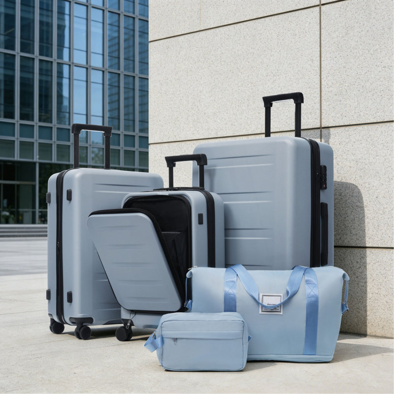 Ensembles de bagages 5 pièces avec ouverture frontale, bagages de voyage légers avec port USB, serrures TSA (20 "24" 28 ")