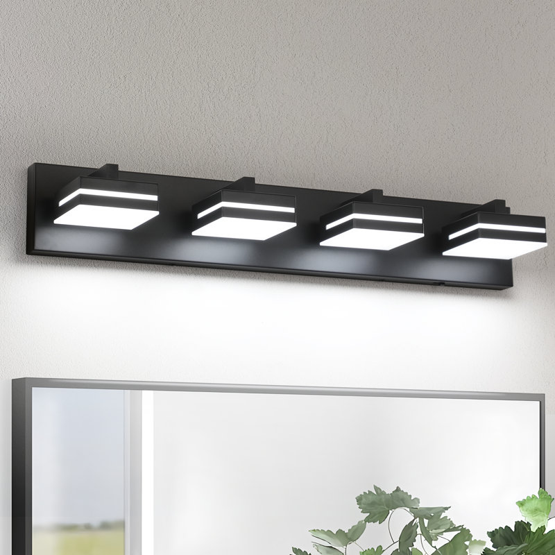 Luminaire de salle de bain moderne à DEL à intensité variable sur miroir 5CCT, Noir mat, Quatre lumières