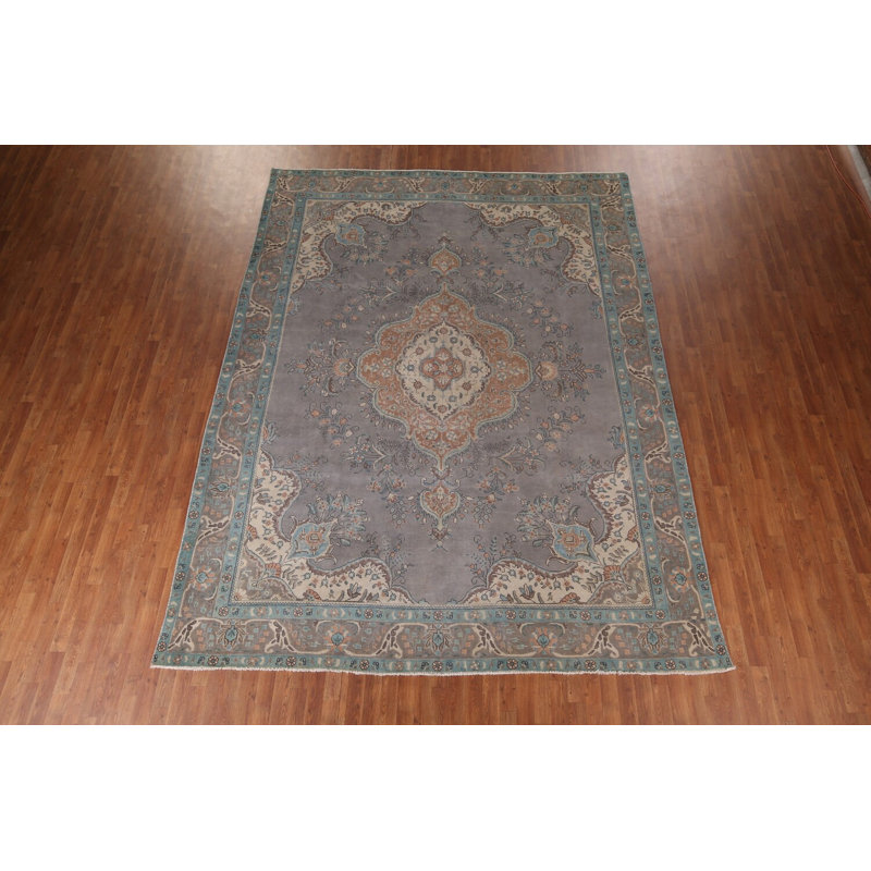 Tapis traditionnel en laine fait à la main gris 10 x 13