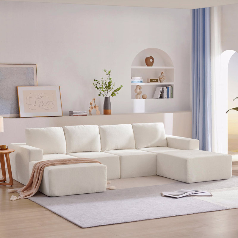 Canapé modulaire Basic, canapé modulaire en forme de U avec repose-pieds, canapé de luxe en chenille avec siège profond