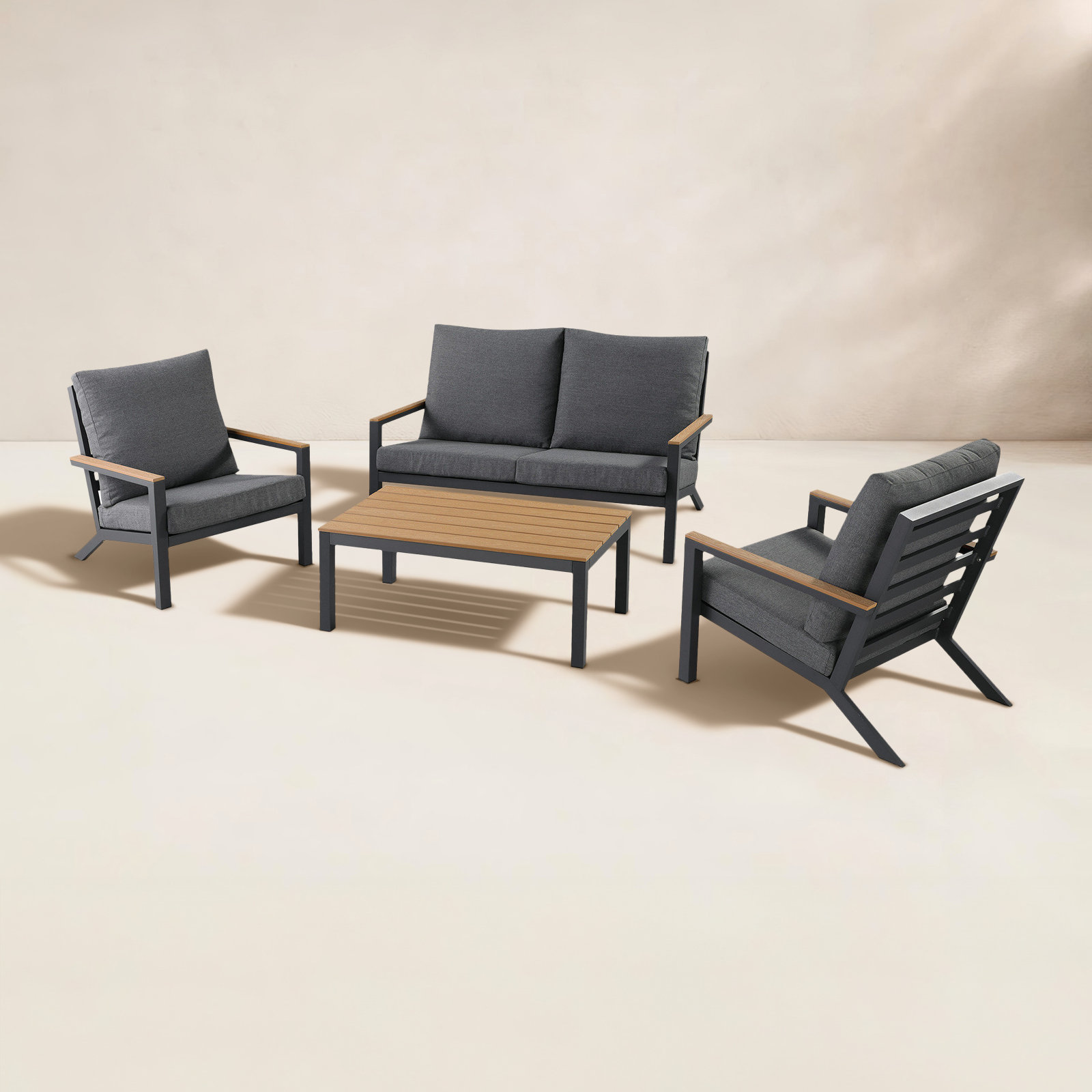 Landing 4-Person Patio Seating Group, Slate Black Frame/Charcoal Cushion