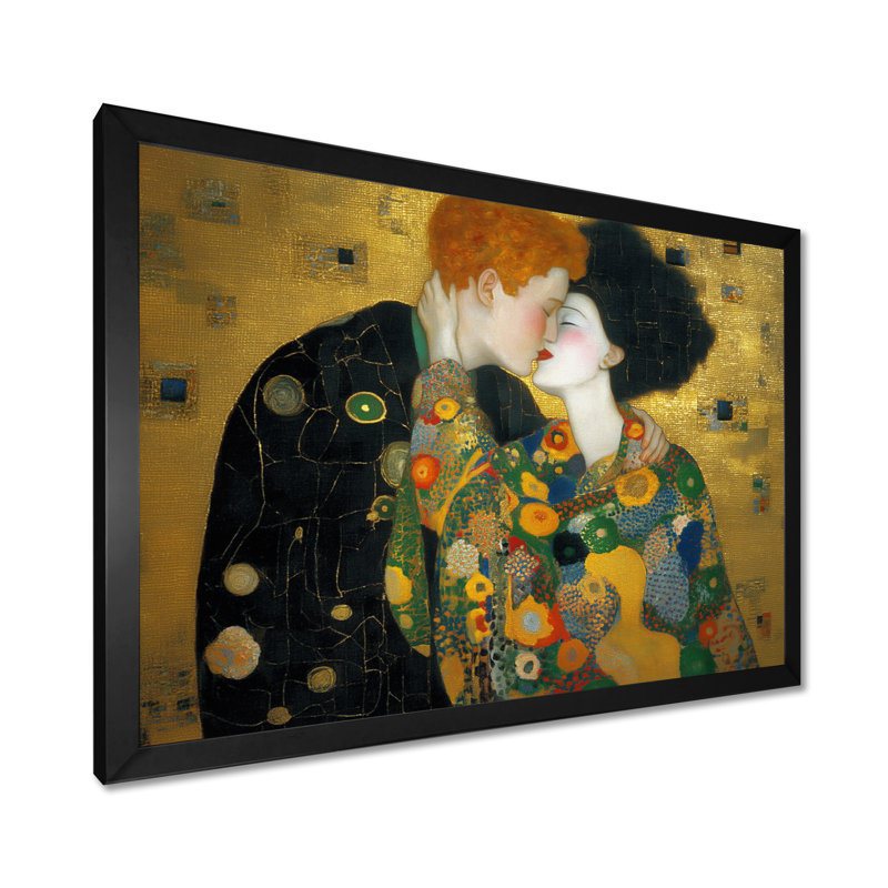 Intime, peinture d'un couple embrassant - Couple, impressions encadrées, art mural sur toile vert, H 12 po x l 20 po, Noir