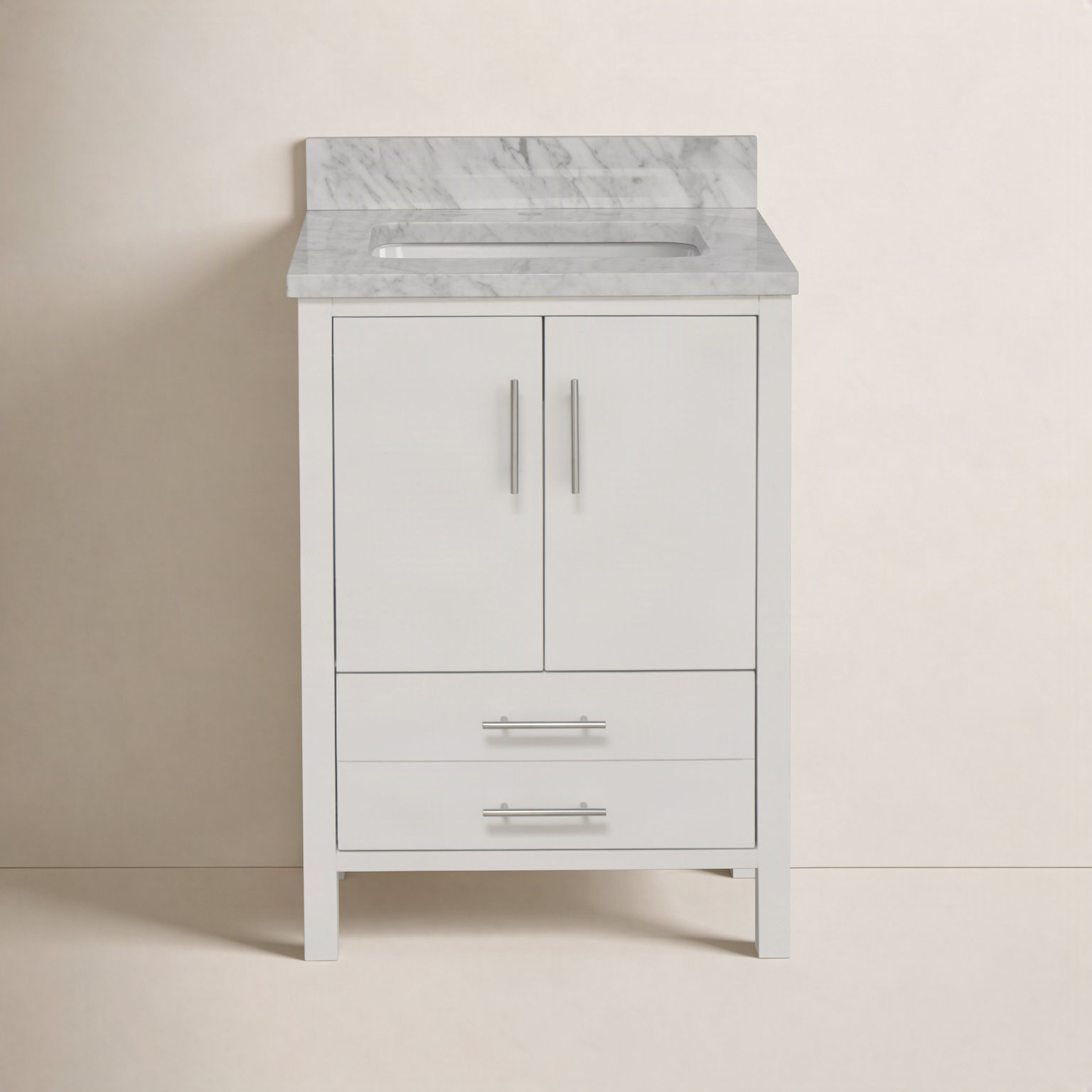 Kiara 24" Carrara Marble Single Bathroom Vanity, White, Carrara Marble