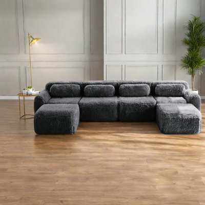 Ergonomic Plush Modular Sofas, Dark Grey Velvet For Living Rooms